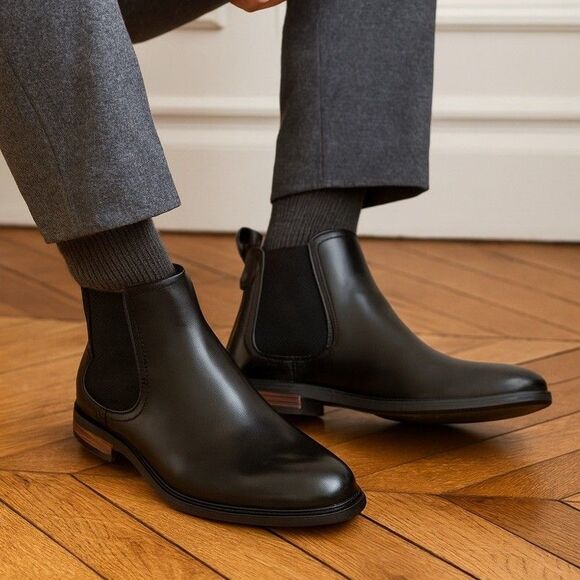 Tommy Hilfiger Chelsea Boots Mens 7 Black Leather‎ Slip On Dress Elastic Gore main image 11